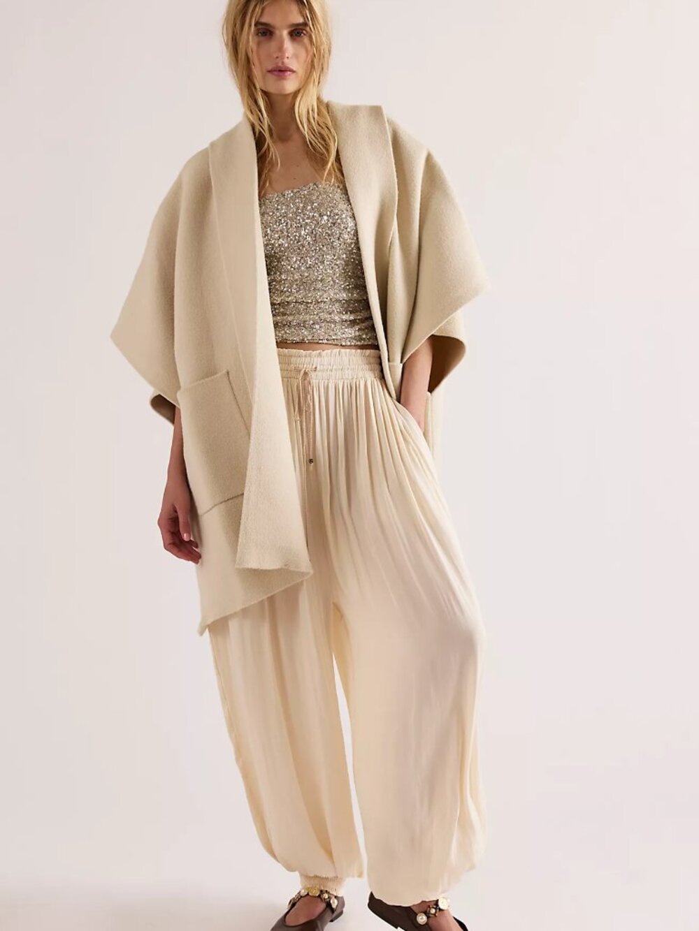 Free People "All I Need" cozy hooded duster in cream | NWT | OS - Picture 4 of 8